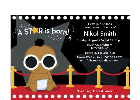  A Star Is Born!® Hollywood - Baby Shower Petite Invitations African American Boy