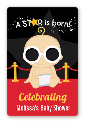  A Star Is Born!® Hollywood - Custom Large Rectangle Baby Shower Sticker/Labels Caucasian Boy