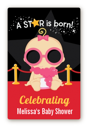  A Star Is Born!® Hollywood - Custom Large Rectangle Baby Shower Sticker/Labels Caucasian Boy
