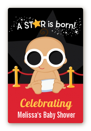  A Star Is Born!® Hollywood - Custom Large Rectangle Baby Shower Sticker/Labels Caucasian Boy