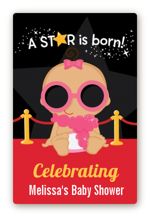  A Star Is Born!® Hollywood - Custom Large Rectangle Baby Shower Sticker/Labels Caucasian Boy