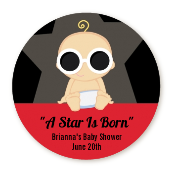  A Star Is Born!® Hollywood - Round Personalized Baby Shower Sticker Labels Caucasian