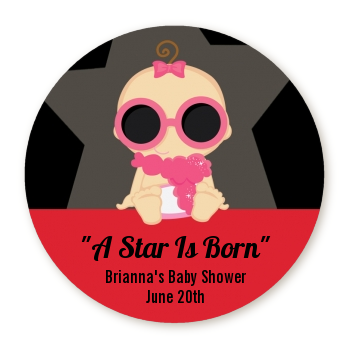  A Star Is Born!® Hollywood - Round Personalized Baby Shower Sticker Labels Caucasian