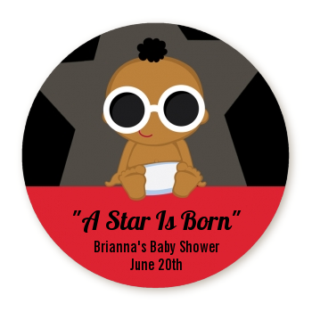  A Star Is Born!® Hollywood - Round Personalized Baby Shower Sticker Labels Caucasian