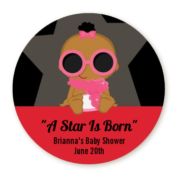  A Star Is Born!® Hollywood - Round Personalized Baby Shower Sticker Labels Caucasian