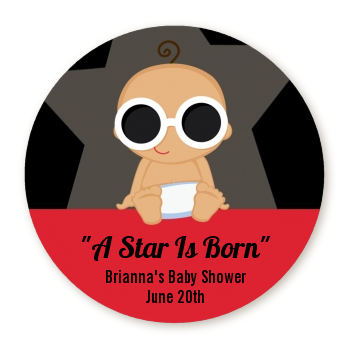  A Star Is Born!® Hollywood - Round Personalized Baby Shower Sticker Labels Caucasian