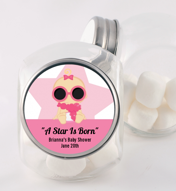  A Star Is Born Hollywood White|Pink - Personalized Baby Shower Candy Jar Blonde Hair