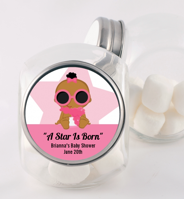  A Star Is Born Hollywood White|Pink - Personalized Baby Shower Candy Jar Blonde Hair