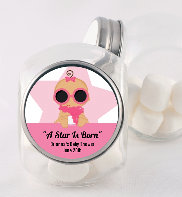  A Star Is Born Hollywood White|Pink - Personalized Baby Shower Candy Jar Blonde Hair