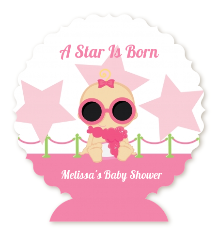  A Star Is Born Hollywood White|Pink - Personalized Baby Shower Centerpiece Stand Blonde Hair