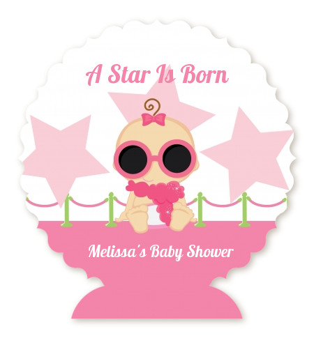  A Star Is Born Hollywood White|Pink - Personalized Baby Shower Centerpiece Stand Blonde Hair