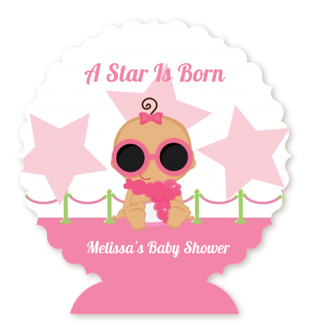  A Star Is Born Hollywood White|Pink - Personalized Baby Shower Centerpiece Stand Blonde Hair