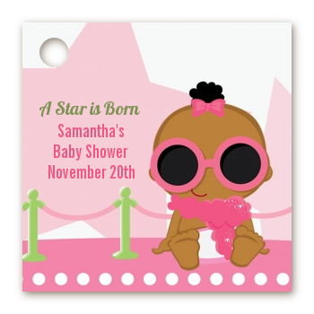  A Star Is Born Hollywood White|Pink - Personalized Baby Shower Card Stock Favor Tags African American