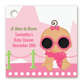  A Star Is Born Hollywood White|Pink - Personalized Baby Shower Card Stock Favor Tags African American