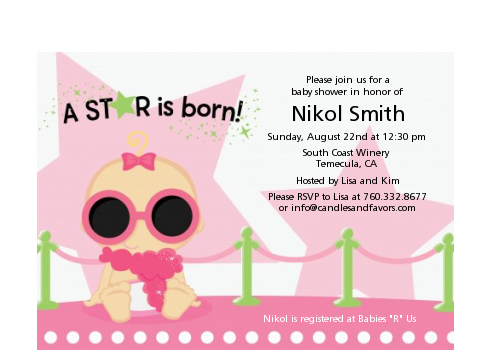  A Star Is Born Hollywood White|Pink - Baby Shower Petite Invitations Blonde Hair