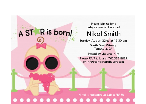  A Star Is Born Hollywood White|Pink - Baby Shower Petite Invitations Blonde Hair
