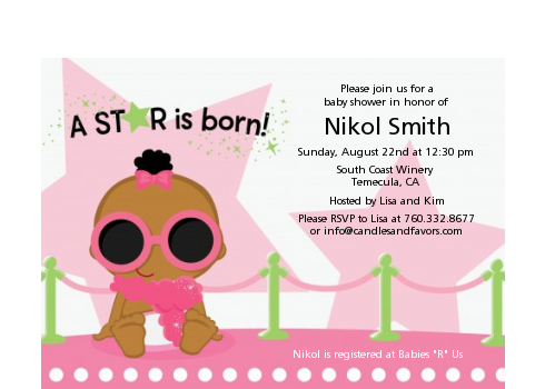  A Star Is Born Hollywood White|Pink - Baby Shower Petite Invitations Blonde Hair