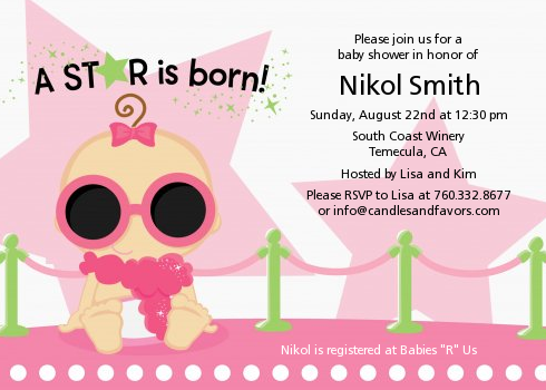  A Star Is Born!® Hollywood White|Pink - Baby Shower Invitations Blonde Hair