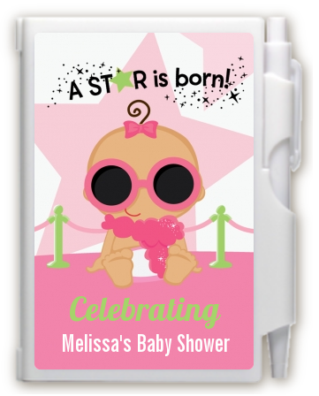  A Star Is Born Hollywood White|Pink - Baby Shower Personalized Notebook Favor Blonde Hair