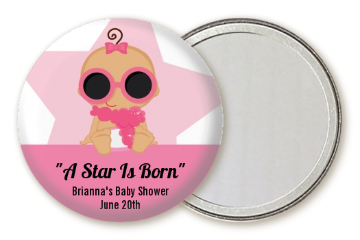  A Star Is Born Hollywood White|Pink - Personalized Baby Shower Pocket Mirror Favors Blonde Hair