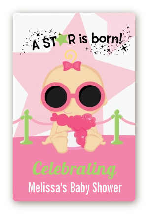 A Star Is Born Hollywood White|Pink - Custom Large Rectangle Baby Shower Sticker/Labels Blonde Hair
