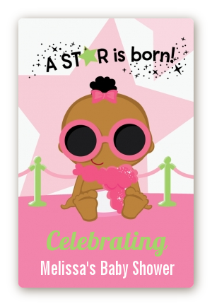  A Star Is Born Hollywood White|Pink - Custom Large Rectangle Baby Shower Sticker/Labels Blonde Hair