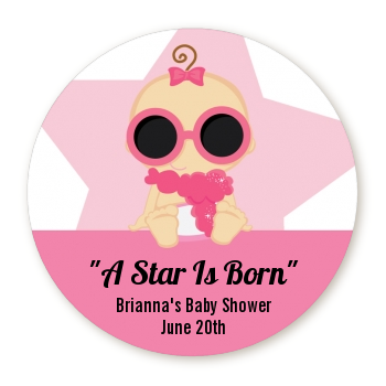  A Star Is Born Hollywood White|Pink - Round Personalized Baby Shower Sticker Labels Blonde Hair