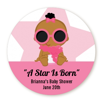  A Star Is Born Hollywood White|Pink - Round Personalized Baby Shower Sticker Labels Blonde Hair