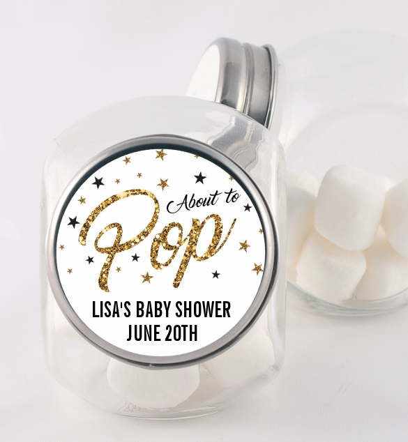  About To Pop Glitter - Personalized Baby Shower Candy Jar Option 1