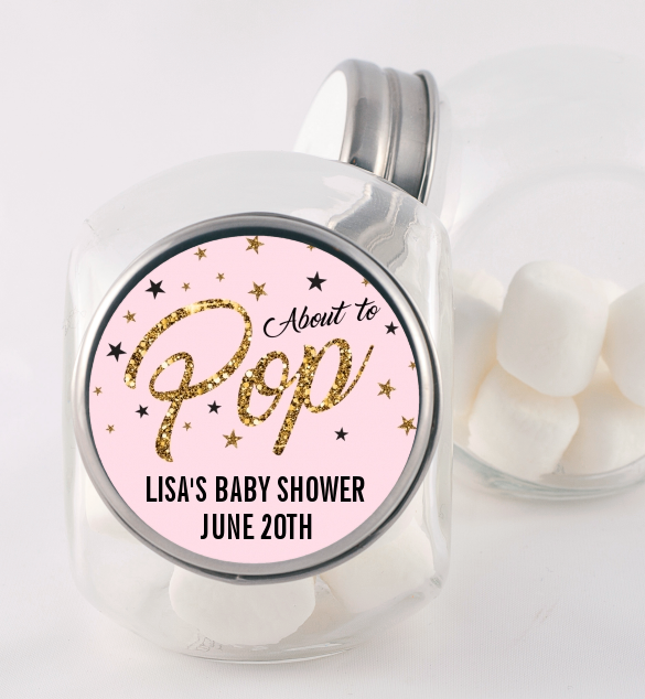  About To Pop Glitter - Personalized Baby Shower Candy Jar Option 1