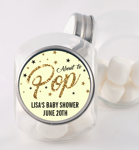  About To Pop Glitter - Personalized Baby Shower Candy Jar Option 1