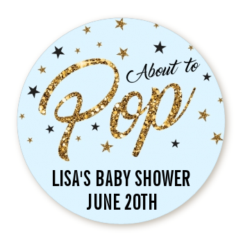  About To Pop Glitter - Round Personalized Baby Shower Sticker Labels Option 1