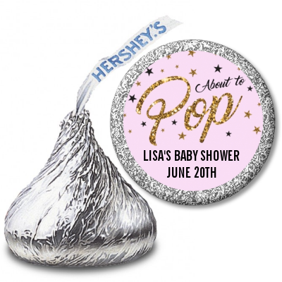 About To Pop Glitter - Hershey Kiss Baby Shower Sticker Labels Option 1