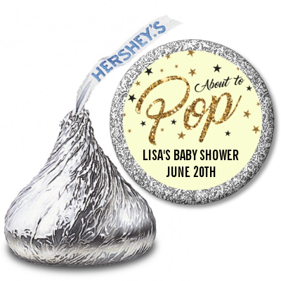  About To Pop Glitter - Hershey Kiss Baby Shower Sticker Labels Option 1