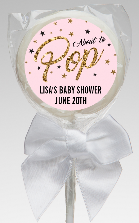  About To Pop Glitter - Personalized Baby Shower Lollipop Favors Option 1