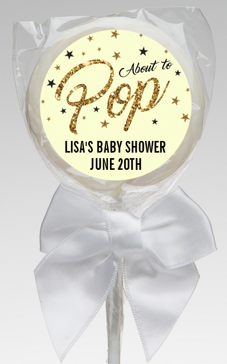  About To Pop Glitter - Personalized Baby Shower Lollipop Favors Option 1