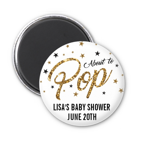  About To Pop Glitter - Personalized Baby Shower Magnet Favors Option 1