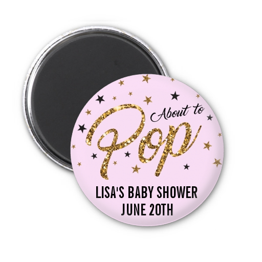  About To Pop Glitter - Personalized Baby Shower Magnet Favors Option 1
