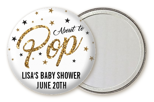  About To Pop Glitter - Personalized Baby Shower Pocket Mirror Favors Option 1