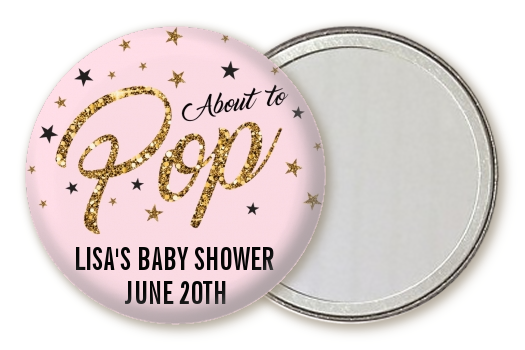  About To Pop Glitter - Personalized Baby Shower Pocket Mirror Favors Option 1