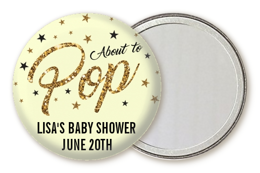  About To Pop Glitter - Personalized Baby Shower Pocket Mirror Favors Option 1