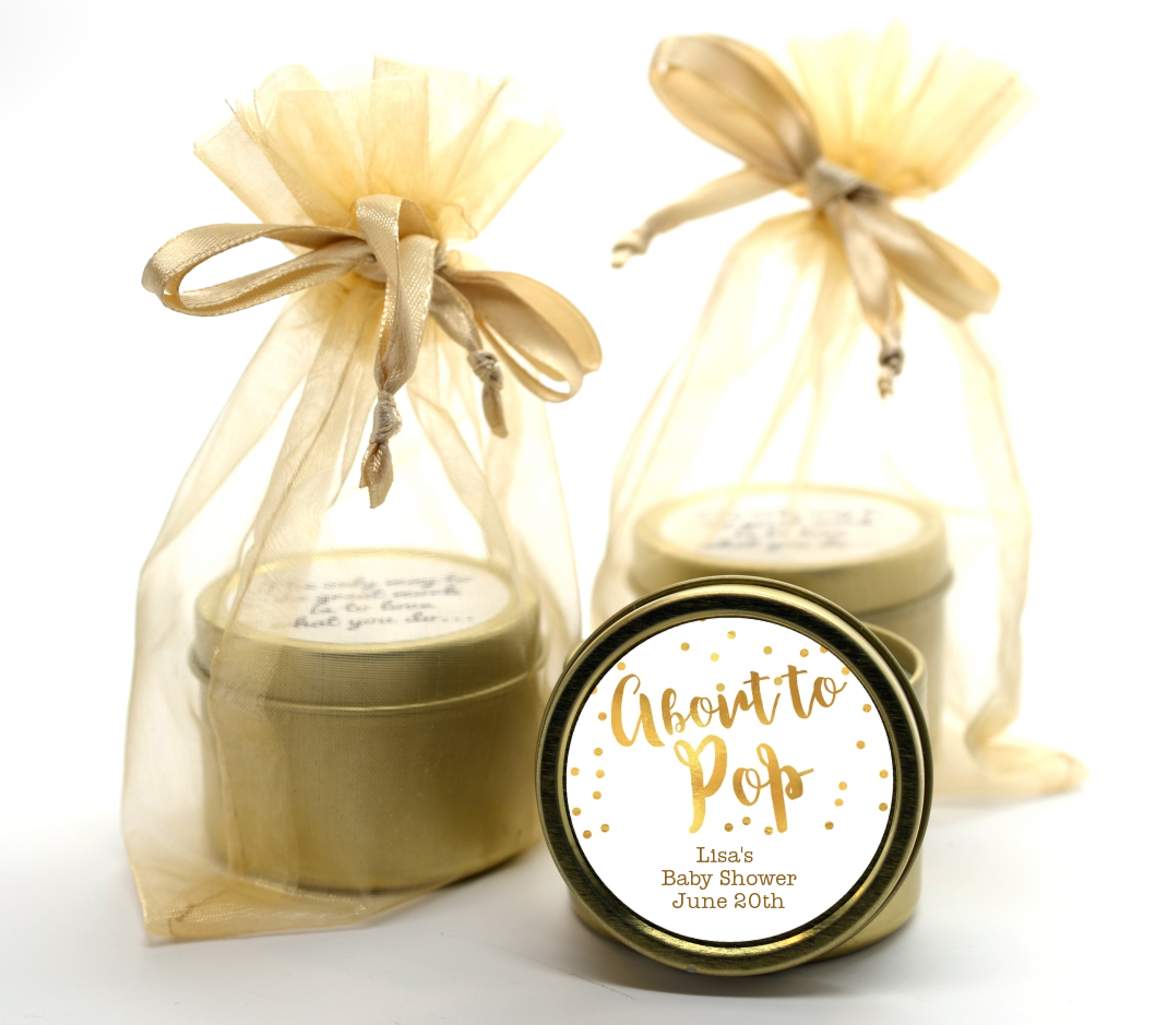  About To Pop Gold - Baby Shower Gold Tin Candle Favors Option 1