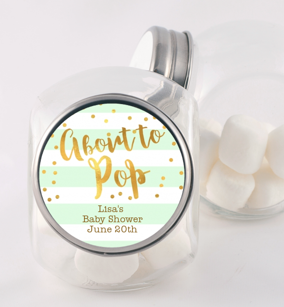  About To Pop Gold - Personalized Baby Shower Candy Jar Option 1