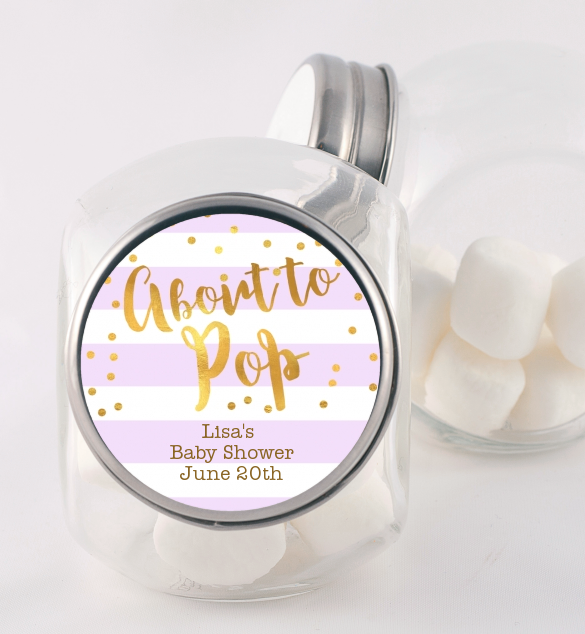  About To Pop Gold - Personalized Baby Shower Candy Jar Option 1