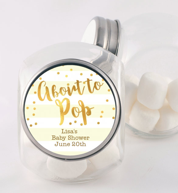  About To Pop Gold - Personalized Baby Shower Candy Jar Option 1