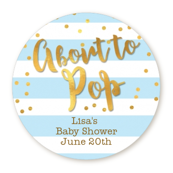  About To Pop Gold - Round Personalized Baby Shower Sticker Labels Option 1