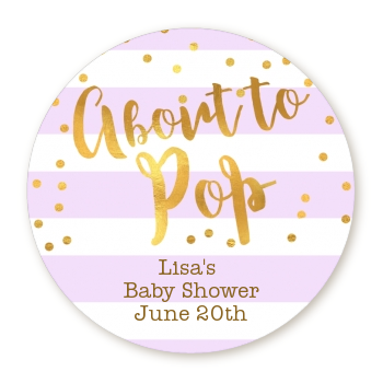  About To Pop Gold - Round Personalized Baby Shower Sticker Labels Option 1