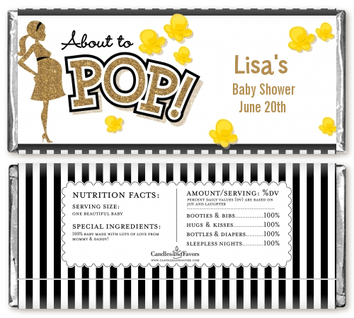  About To Pop Gold Glitter - Personalized Baby Shower Candy Bar Wrappers Option 1