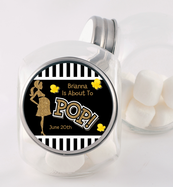  About To Pop Gold Glitter - Personalized Baby Shower Candy Jar Option 1