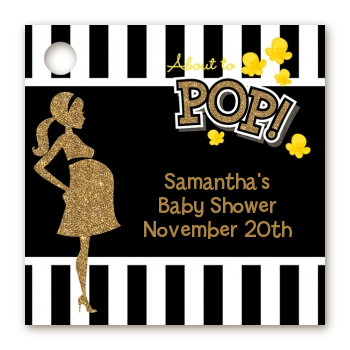  About To Pop Gold Glitter - Personalized Baby Shower Card Stock Favor Tags Option 1